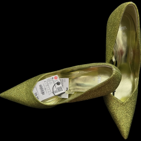NWT Zara Wickedly Good Sparkling Green Heels - Picture 8 of 14